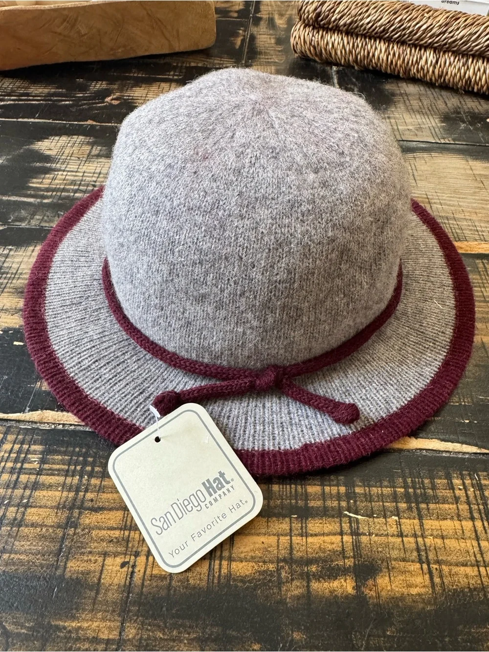 San Diego Hat Co. Heather Gray & Burgundy Wool Cloche Hat kids